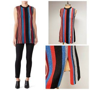 Proenza Schouler Stripped Longline Slip Vest Sweater Wool Silk Black Red Size XS